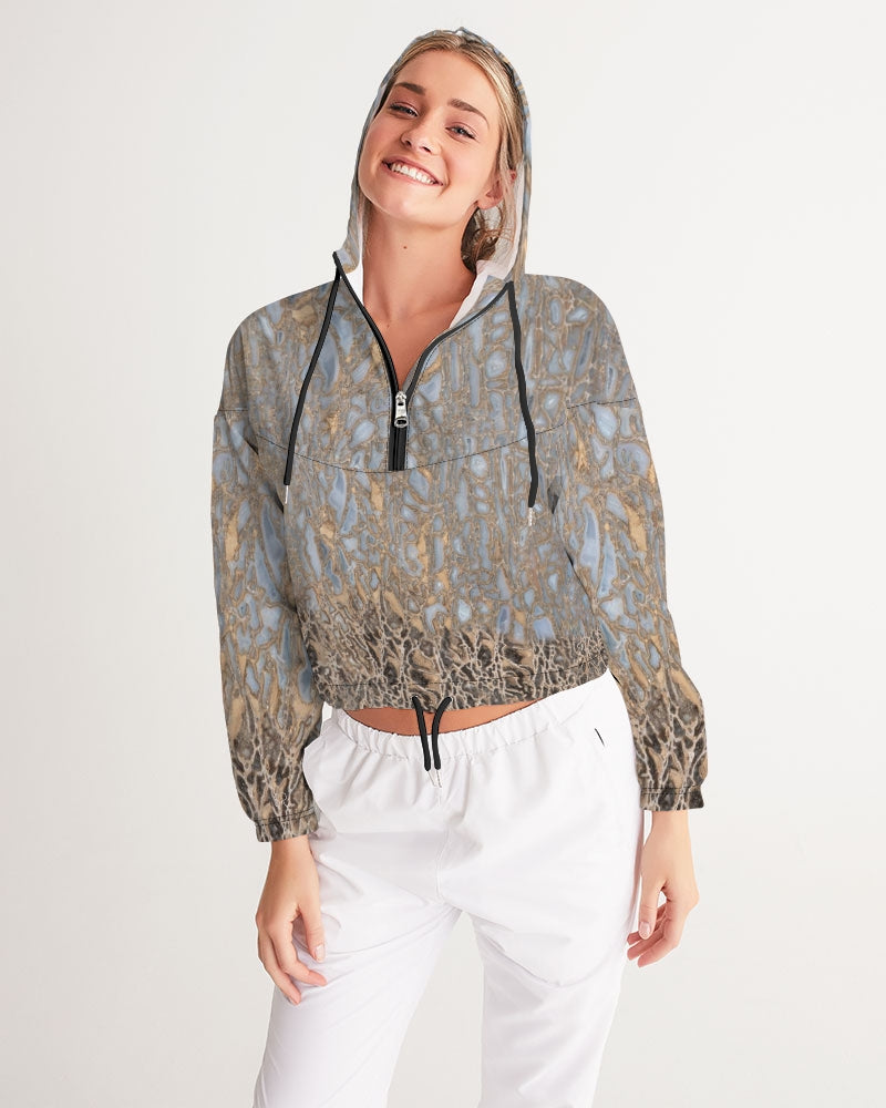Agatized Noir & Baby Blue Gembone Cropped Windbreaker