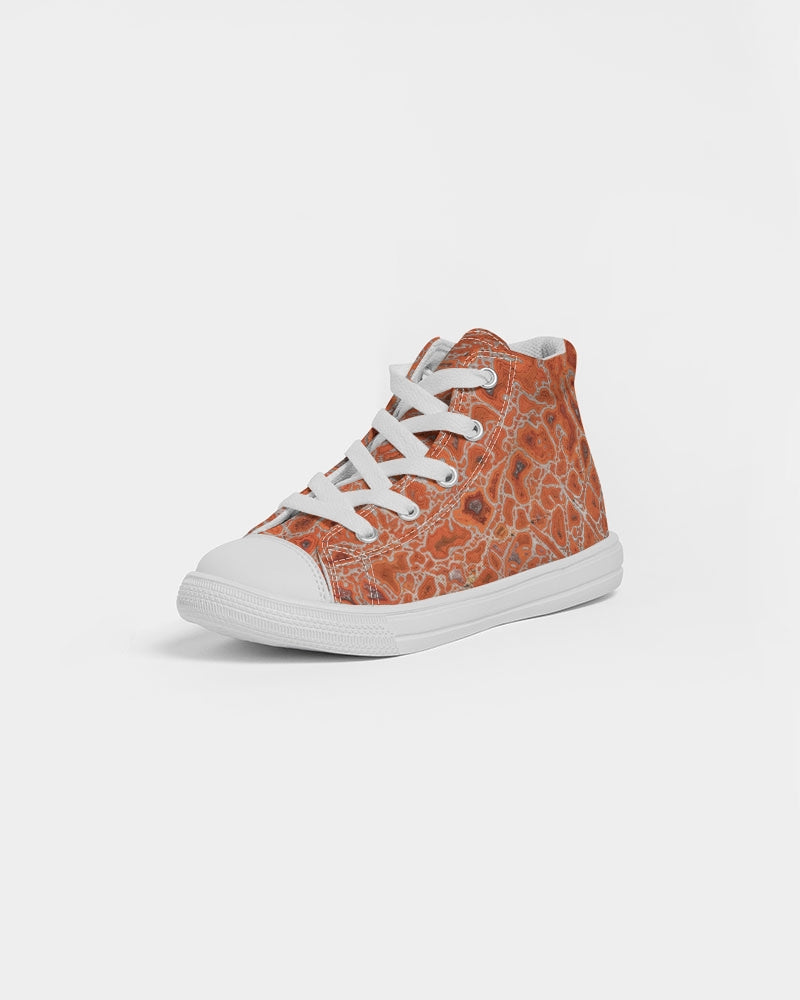 Agatized Ruby Red Gembone Kids Hightop Canvas Shoe