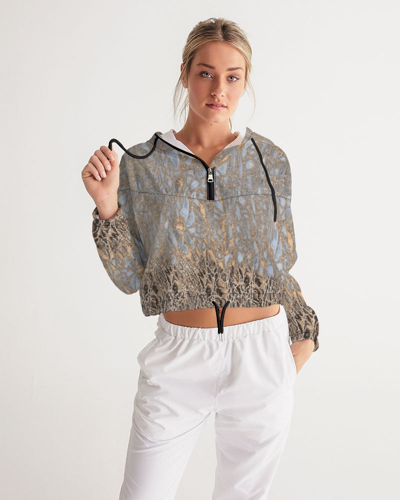 Agatized Noir & Baby Blue Gembone Cropped Windbreaker