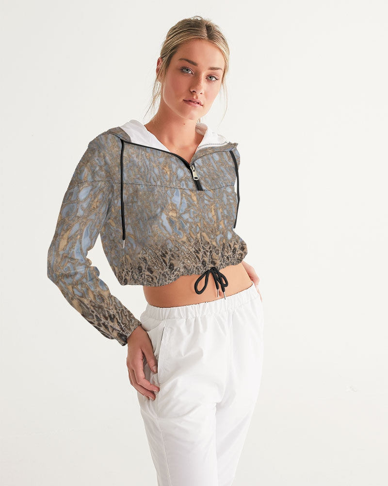 Agatized Noir & Baby Blue Gembone Cropped Windbreaker