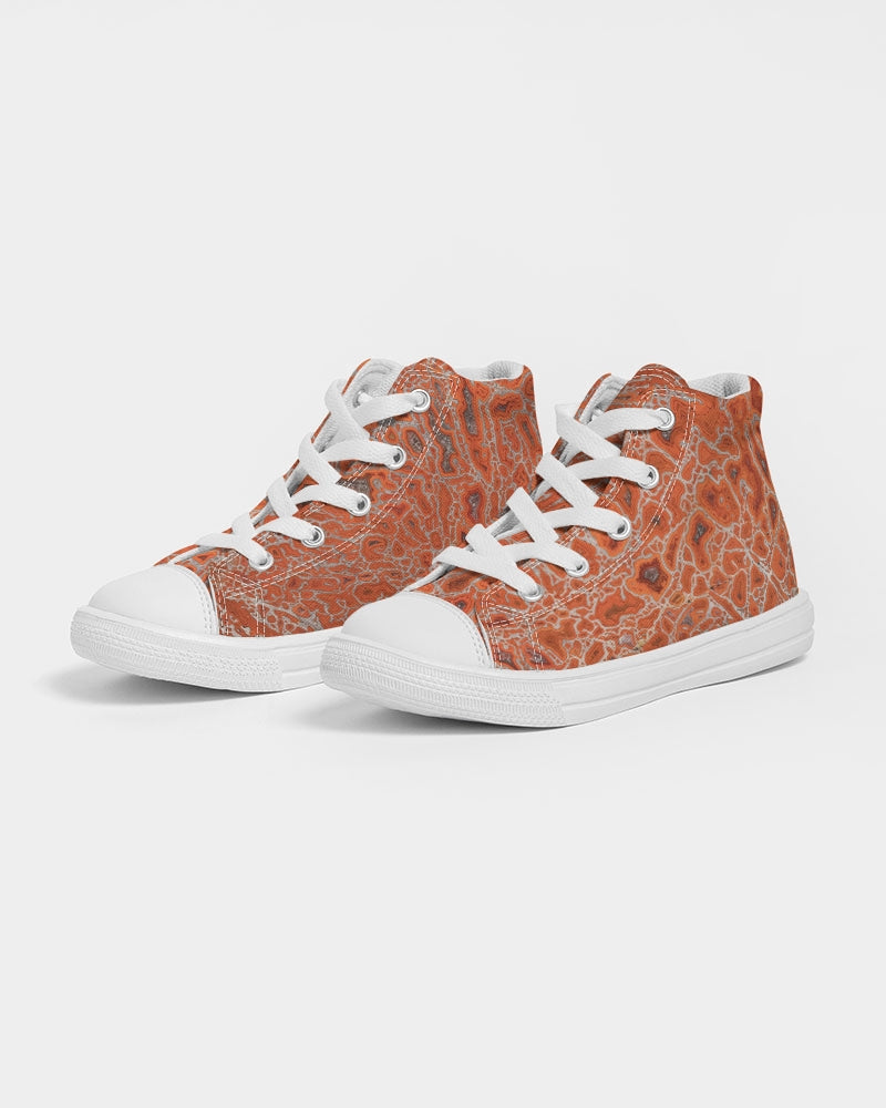 Agatized Ruby Red Gembone Kids Hightop Canvas Shoe