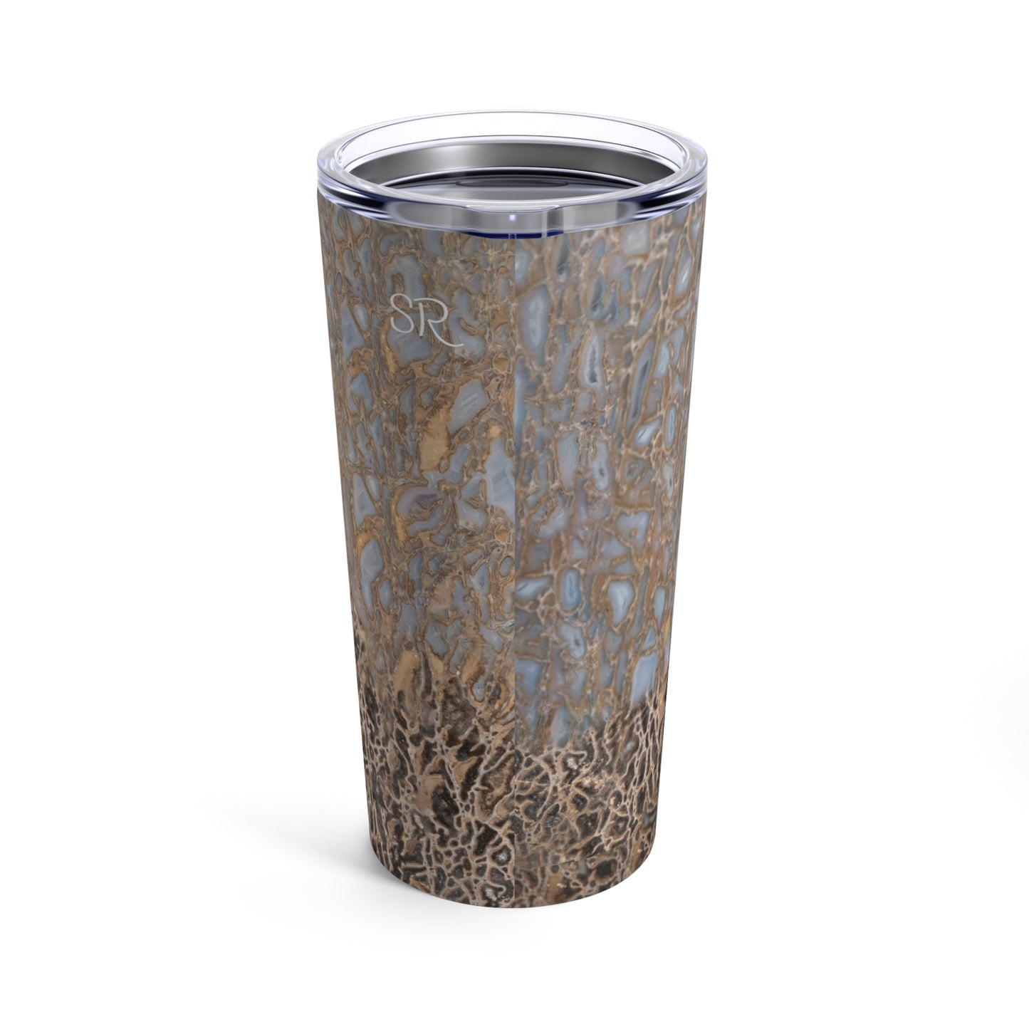 Agatized Noir & Baby Blue Gembone Tumbler 20oz