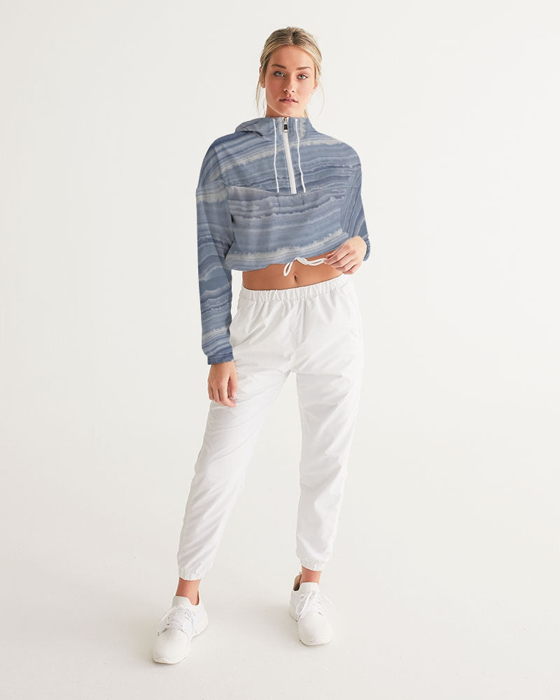 Blue Lace Nurturing Agate Women's Cropped Windbreaker