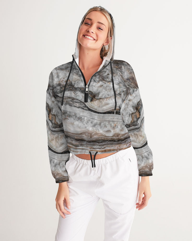 Travertine Onyx Powerful Vibrations Women's Cropped Windbreaker