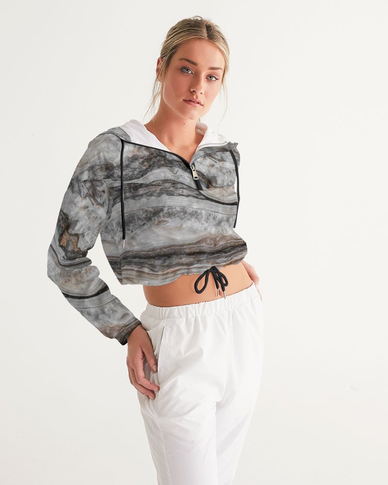 Travertine Onyx Powerful Vibrations Women's Cropped Windbreaker