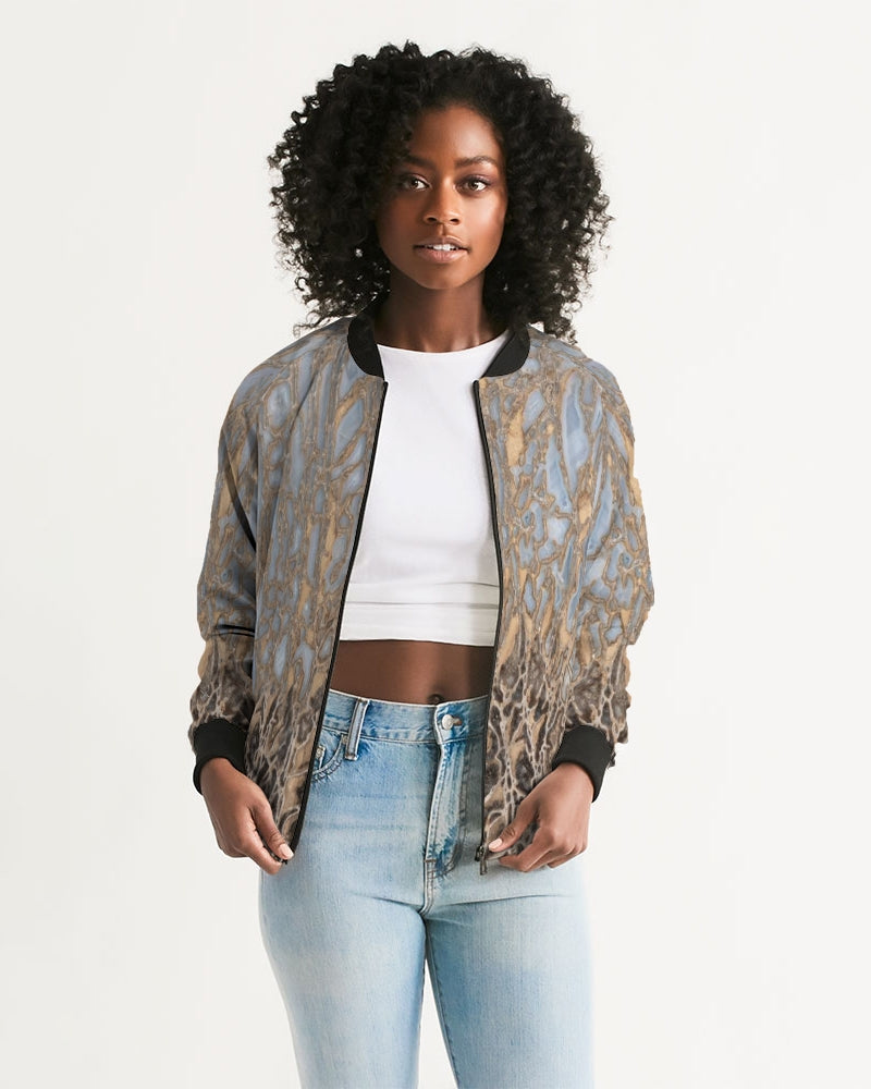 Agatized Noir & Baby Blue Gembone Bomber Jacket