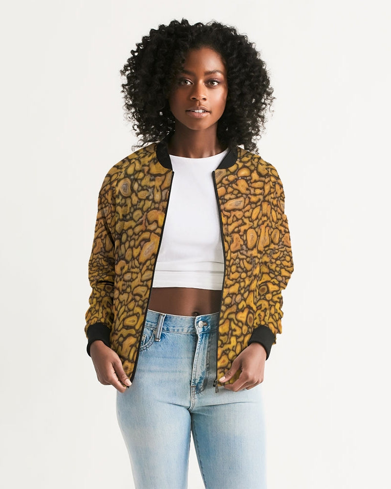 Agatized Fantasy Yellow Gembone Women's Bomber Jacket