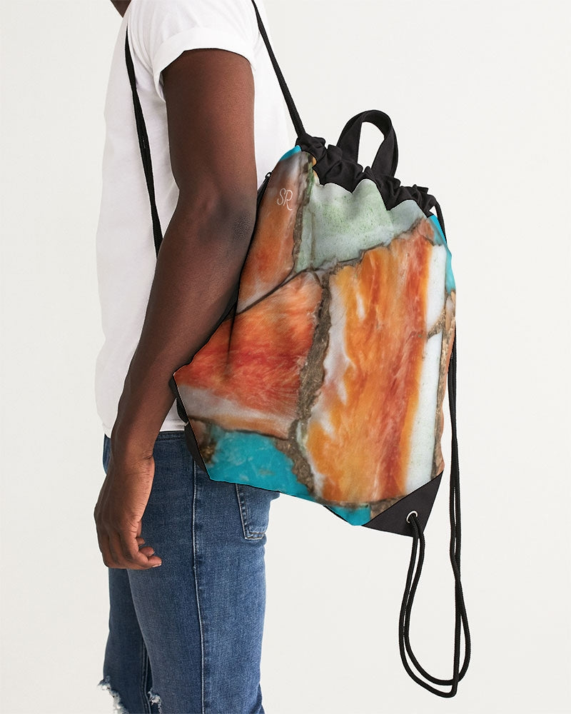 Oyster Turquoise Canvas Drawstring Bag