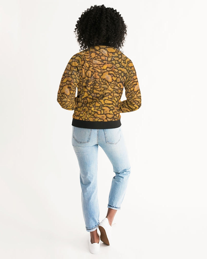 Agatized Fantasy Yellow Gembone Women's Bomber Jacket