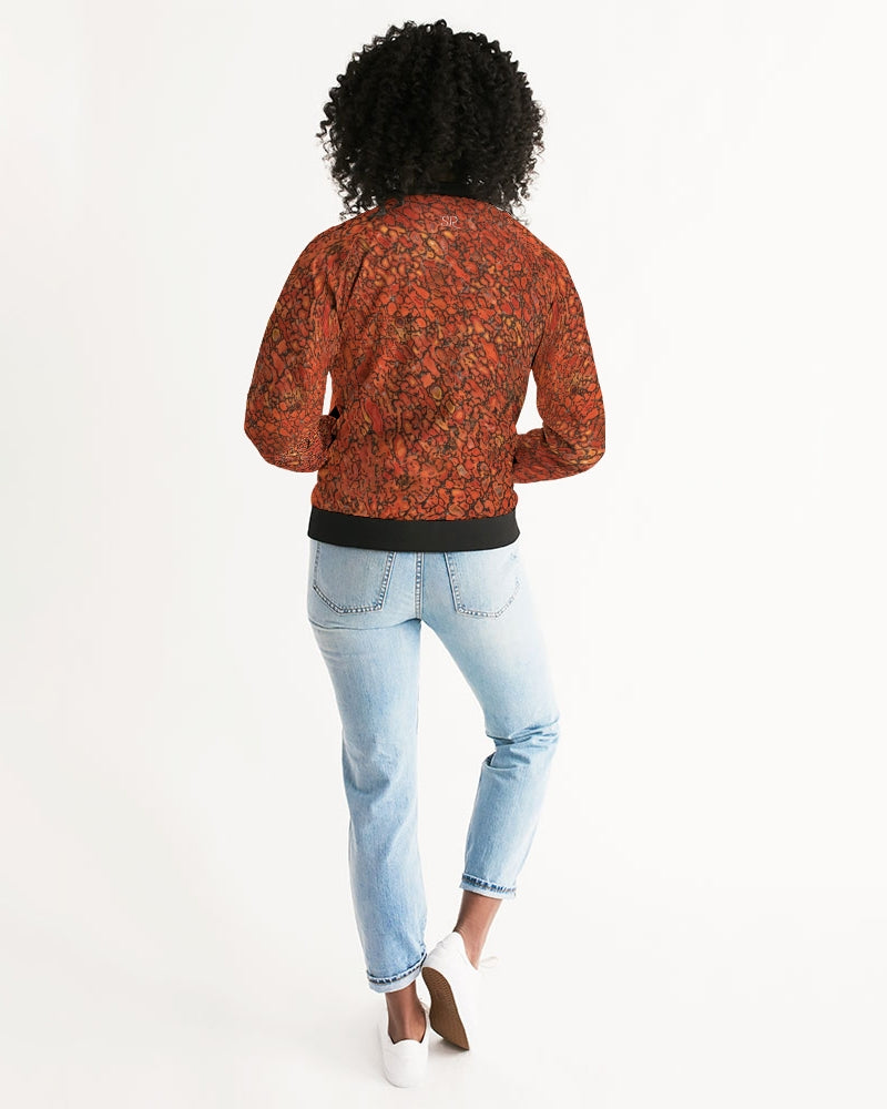 Agatized Richly Red Gembone Women's Bomber Jacket